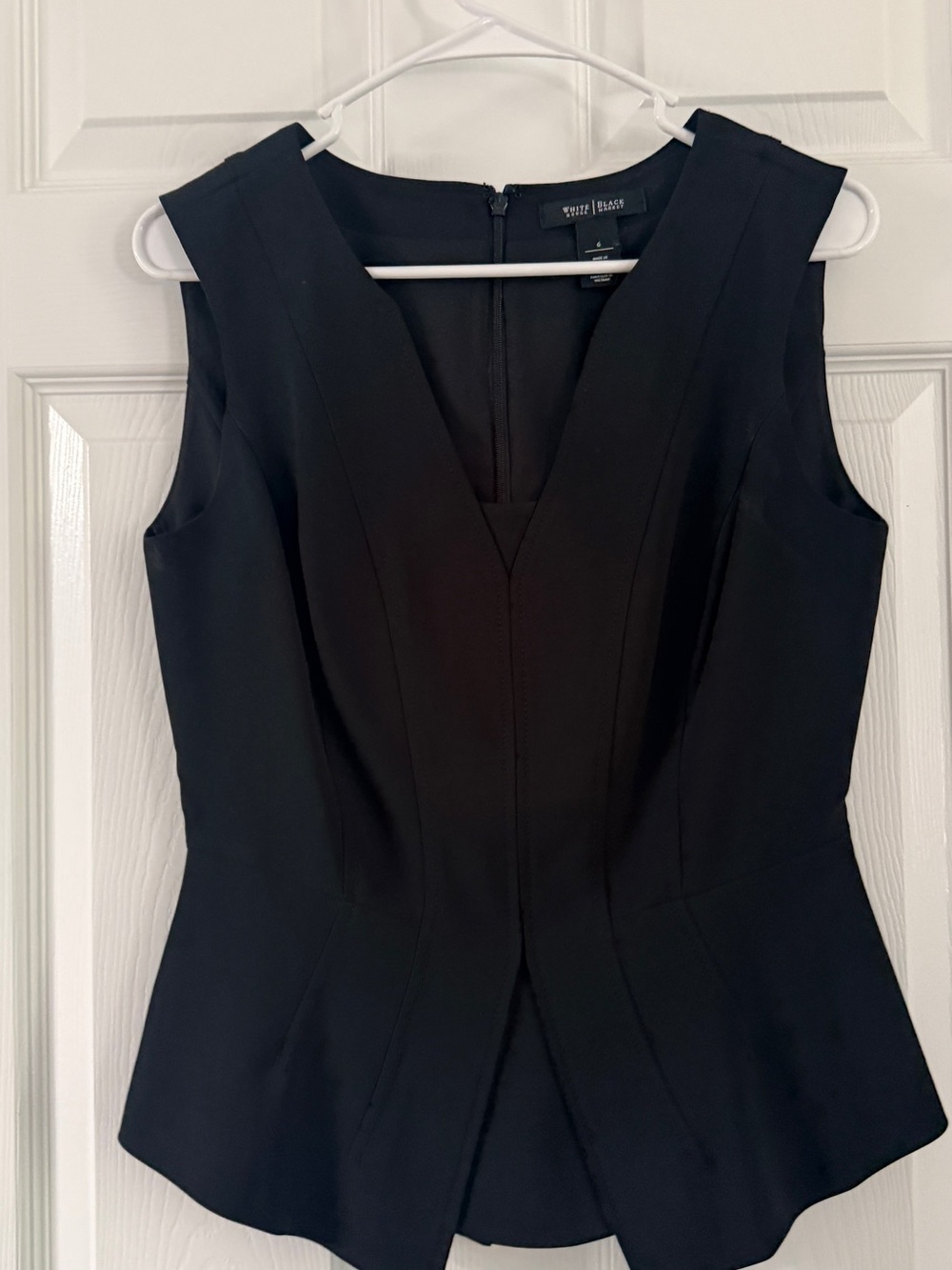 White House Black Market Black Sleeveless Peplum V-Neck Top